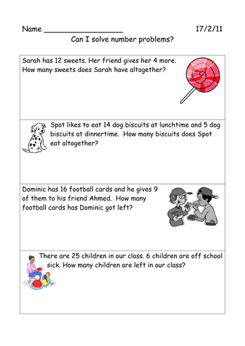 Problem Solving Worksheets (+;-;x;/) | Teaching Resources