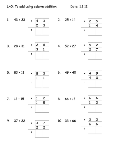 Column addition handouts | Teaching Resources