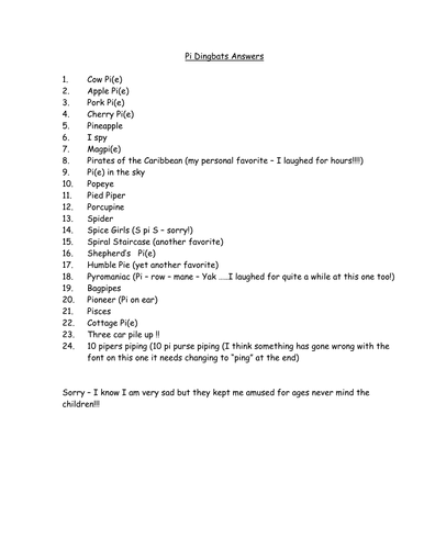 Pi Rebus Puzzle Answers | Teaching Resources