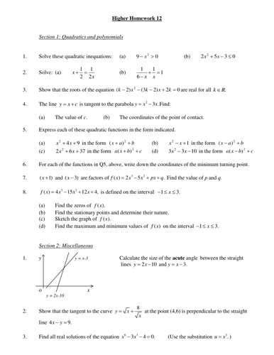 Higher Math Homework's | Teaching Resources