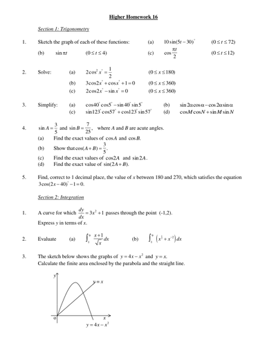 Higher Math Homework's | Teaching Resources