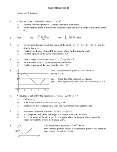 Higher Math Homework's | Teaching Resources