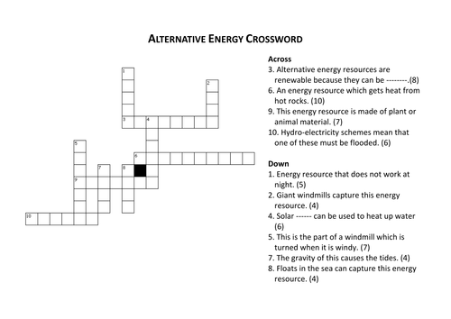 Alternative energy crossword Teaching Resources