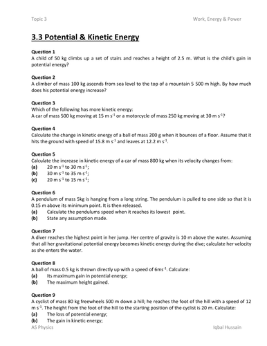 Potential and Kinetic Energy | Teaching Resources