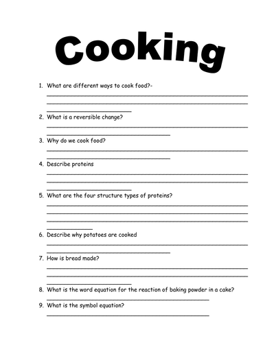 Cooking Questions | Teaching Resources