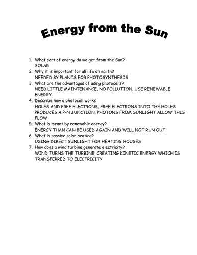 Solar Energy Questions Teaching Resources