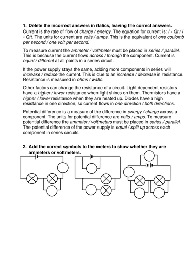 Current, Voltage & Resistance Summary | Teaching Resources