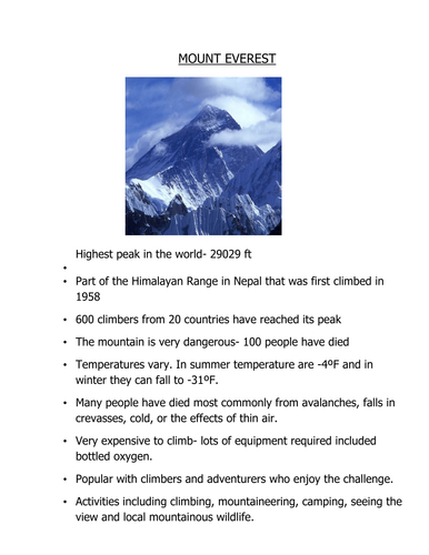 Mountain Environments PowerPoint/ Activity | Teaching Resources