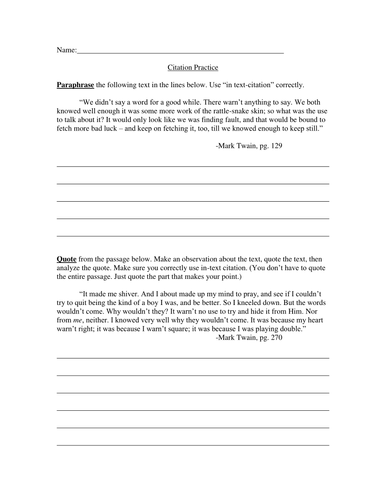 In-Text Citation Practice | Teaching Resources