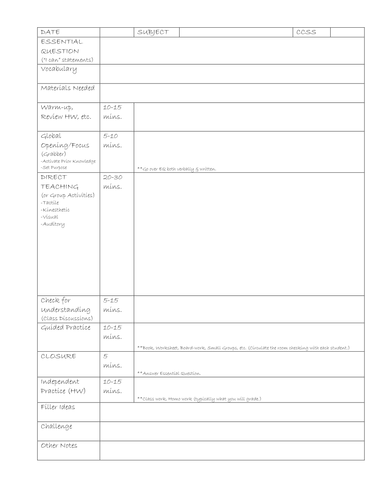 lesson plan template teaching resources