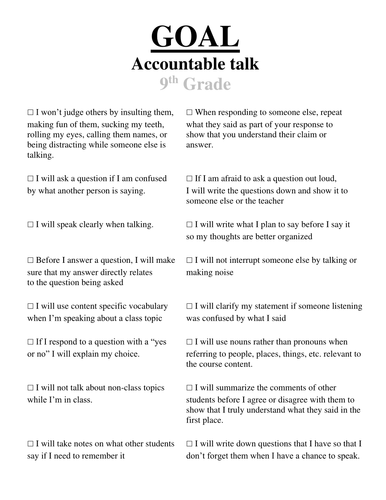 Goals for 9th Graders | Teaching Resources
