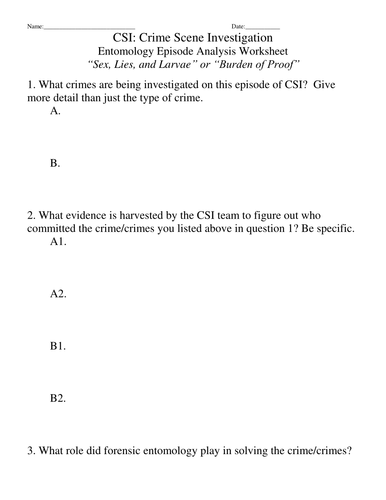 Csi Episode Analysis Worksheets Forensic Science Teaching Resources