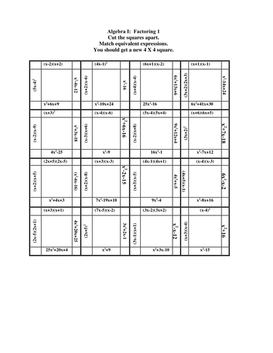 Algebra Factoring Puzzle | Teaching Resources