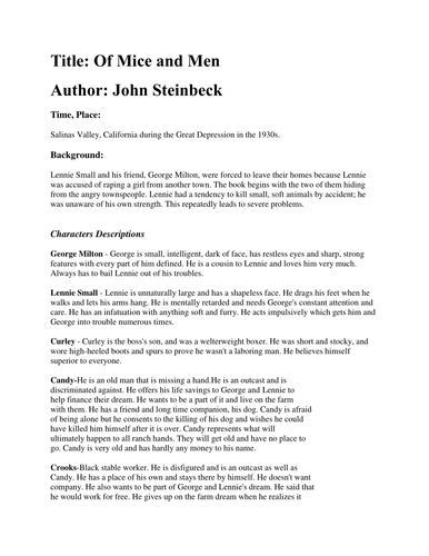 Of Mice and Men Worksheets | Teaching Resources