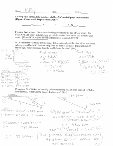 Vectors and Kinematics Unit Test and Problem Key | Teaching Resources