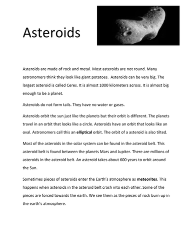 Asteroid and comets comparison activity | Teaching Resources