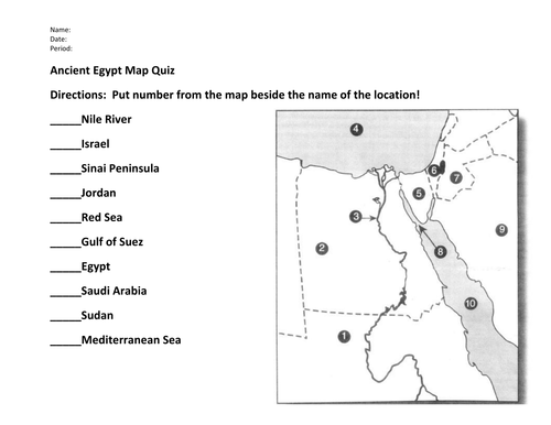 Ancient Egypt Map Quiz And Answers Teaching Resources