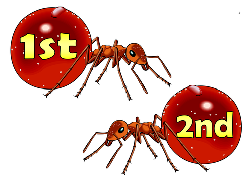 Red Ants Themed Ordinal Numbers and in words | Teaching Resources
