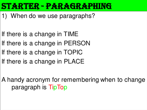Lesson Starter paragraphing task | Teaching Resources