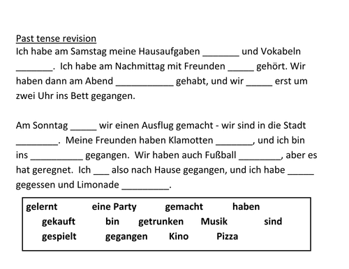 German Past Perfect Tense Exercises