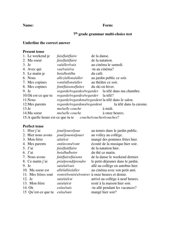 Multiple-choice grammar test | Teaching Resources