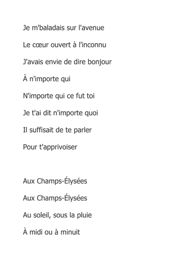 Aux Champs Elysee Teaching Resources