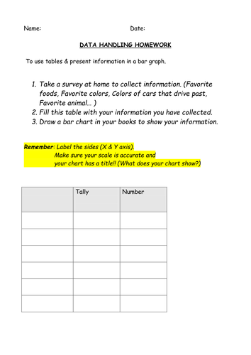 handling data table bar graphs teaching resources