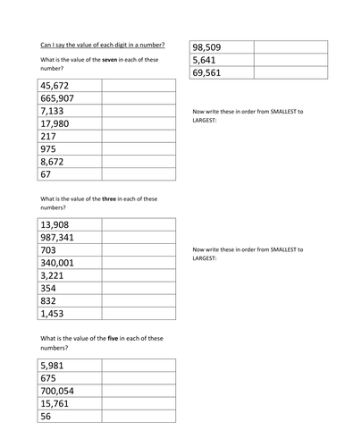 Place value handout | Teaching Resources