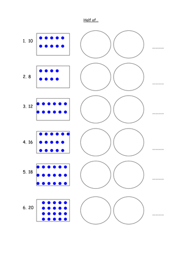 Halving Finding Half Of Differentiated Numbers Teaching Resources