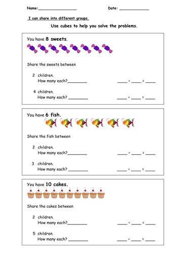 Sharing into Groups (using cubes/pictures) | Teaching Resources