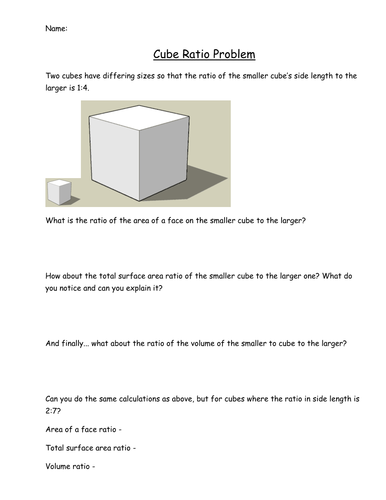 Ratio - Cube Problem | Teaching Resources