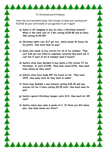 Christmas word problems | Teaching Resources