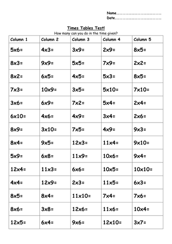 multiplication tables speed tests 2 3 4 5 6 9 10 teaching resources