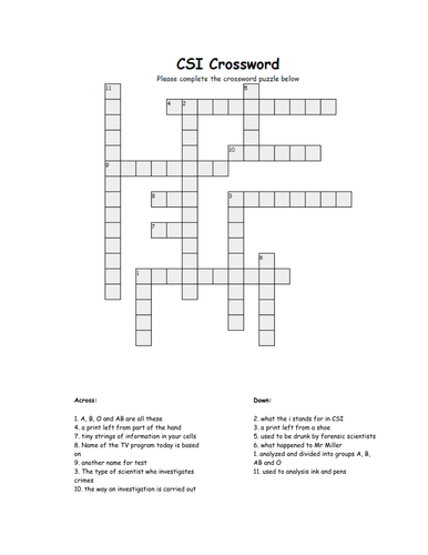 CSI Crossword Teaching Resources