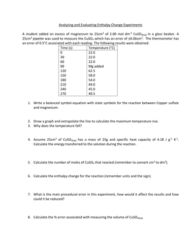 Analyzing and evaluating enthalpy changes | Teaching Resources