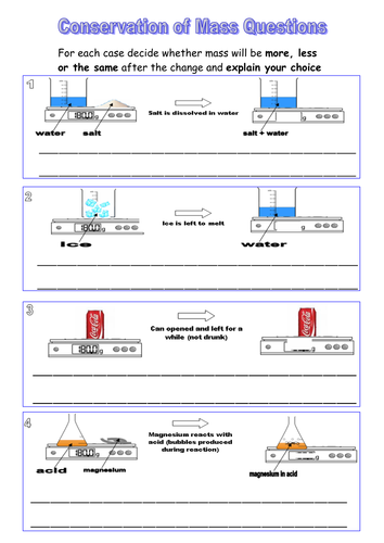 Conservation of mass handout | Teaching Resources