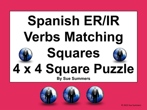 Spanish ER/IR Verbs Conjugated 4 x 4 Matching Squares Puzzle