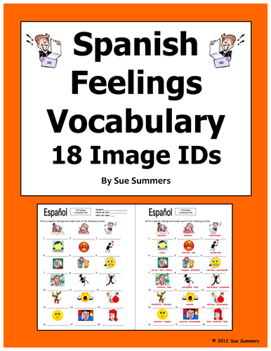 Spanish Feelings Vocabulary 18 Image IDs | Teaching Resources