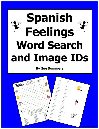 Spanish Feelings Word Search Puzzle, Vocabulary, and Image IDs