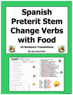 Spanish Preterit Stem Change Verb Sentences With Food Meals And