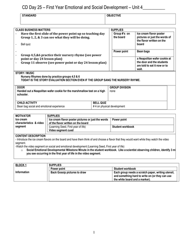 Child Development unit 4 day 5 First year emotional and social lesson