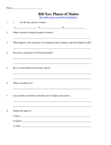 Printables Bill Nye Matter Worksheet bill nye matter worksheet davezan vintagegrn