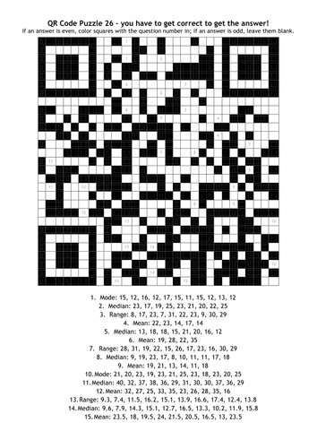 QR Code Puzzle 26 - Average and Range | Teaching Resources