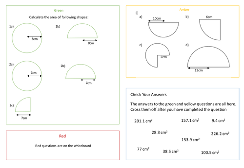 Area of Semi Circles and Quarter Circles | Teaching Resources