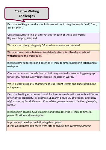 creative writing examples ks3