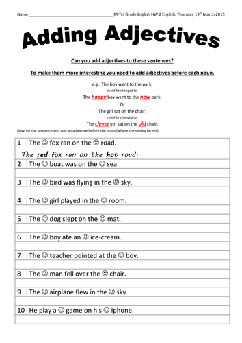 adjectives worksheet for grade 2