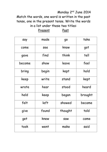 Year 1 and 2 past tense | Teaching Resources