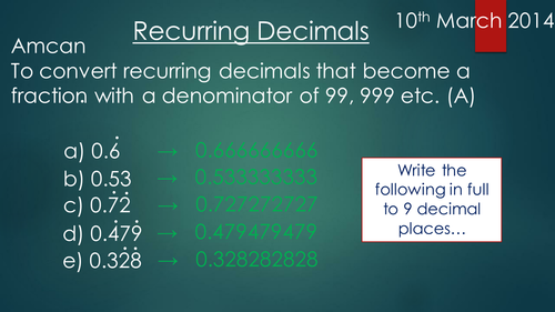 recurring-decimals-to-fractions-teaching-resources