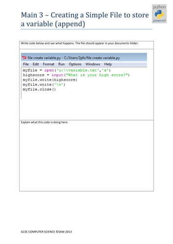 A453 - Python Reading Writing Sorting Files | Teaching Resources