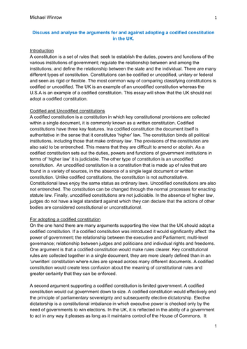 Codified and Uncodified Constitutions | Teaching Resources